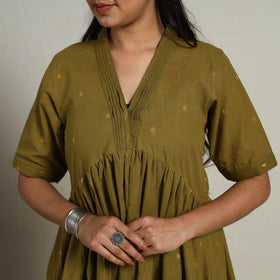  Tiered Fit & Flare Cotton Green Jacquard Dress 