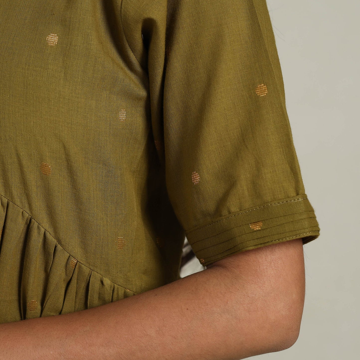  Tiered Fit & Flare Cotton Green Jacquard Dress 