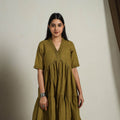  Tiered Fit & Flare Cotton Green Jacquard Dress 