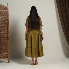  Tiered Fit & Flare Cotton Green Jacquard Dress 