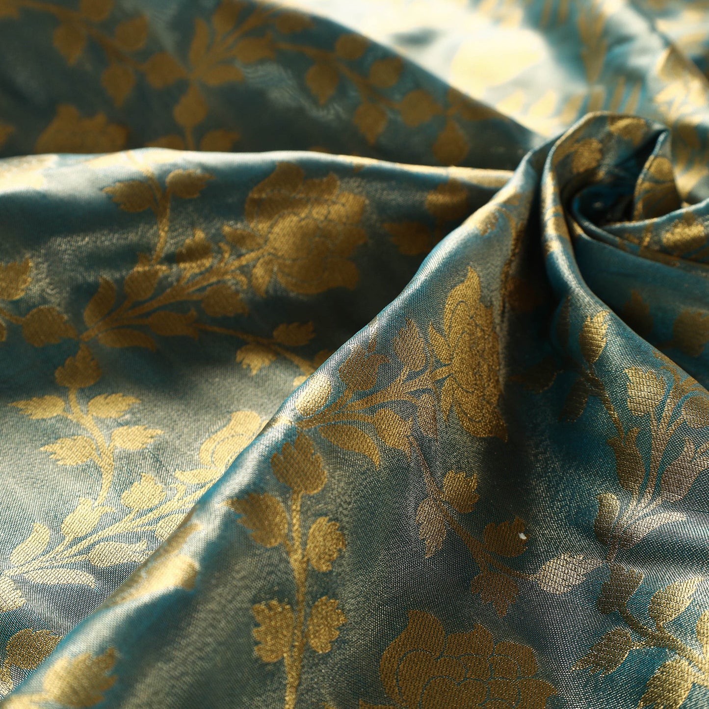 Green Tissue Zari Jaal Cutwork Banarasi Silk Fabric 