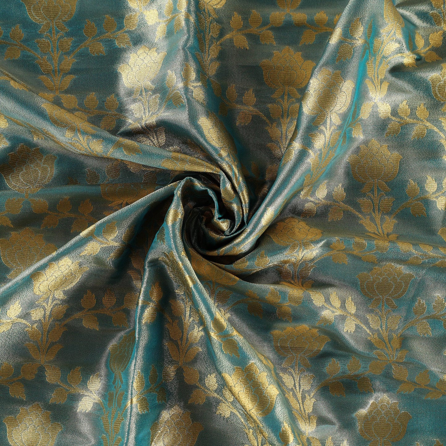 Green Tissue Zari Jaal Cutwork Banarasi Silk Fabric 