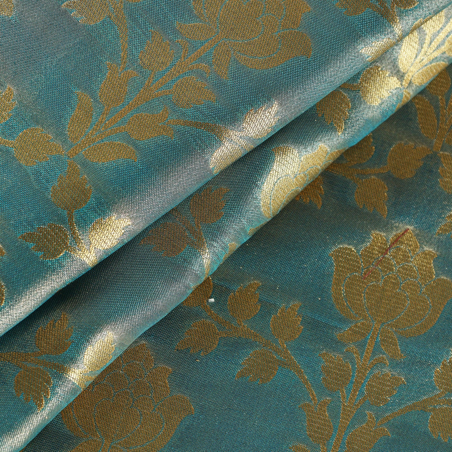 Green Tissue Zari Jaal Cutwork Banarasi Silk Fabric 