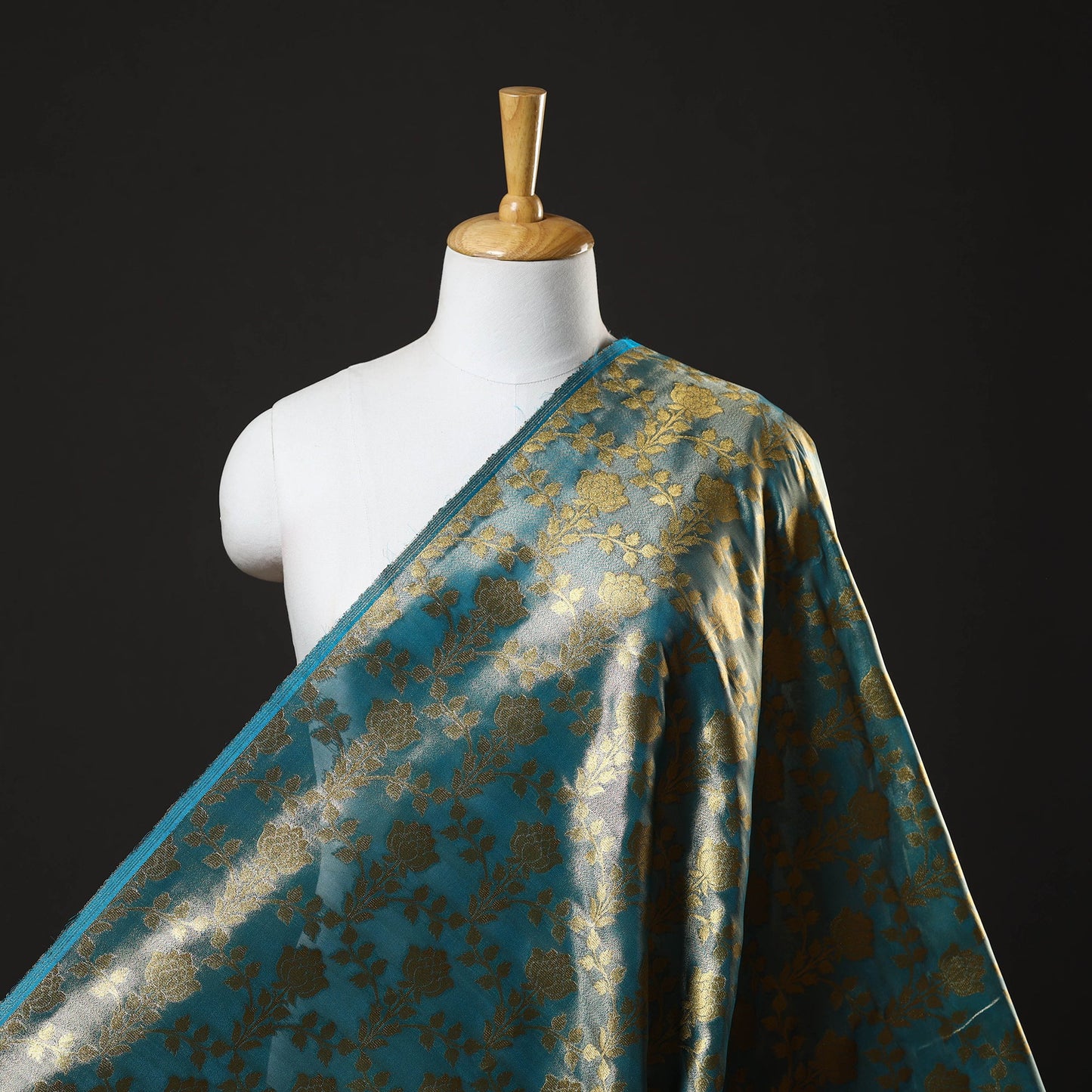 Green Tissue Zari Jaal Cutwork Banarasi Silk Fabric 