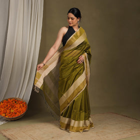 Green - traditional handloom silk cotton maheshwari saree