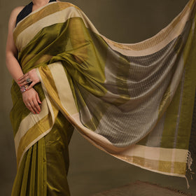 Green - traditional handloom silk cotton maheshwari saree
