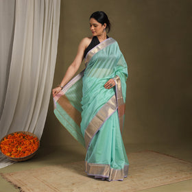 Green - traditional handloom zari work silk maheshwari