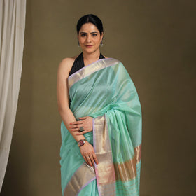Green - traditional handloom zari work silk maheshwari