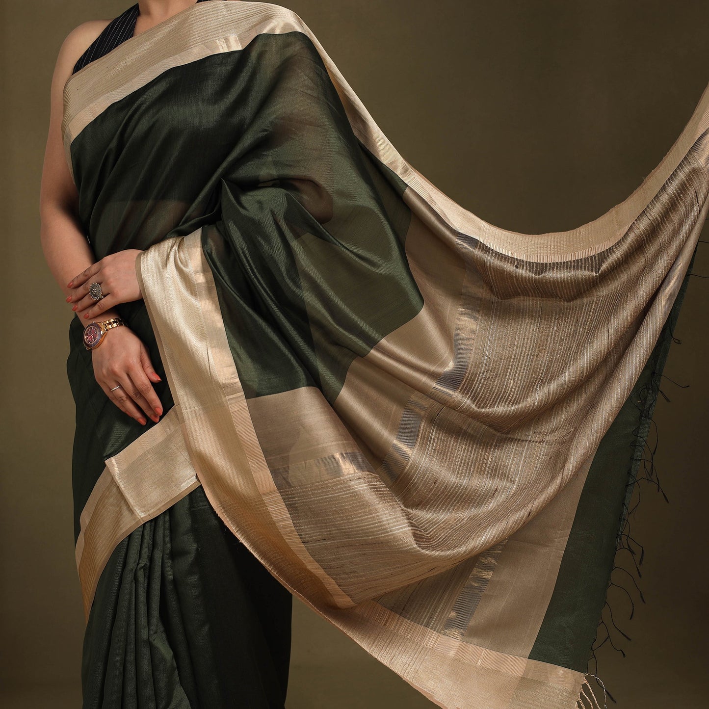 Green - traditional mulberry silk handloom saree 54