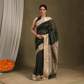 Green - traditional mulberry silk handloom saree 54
