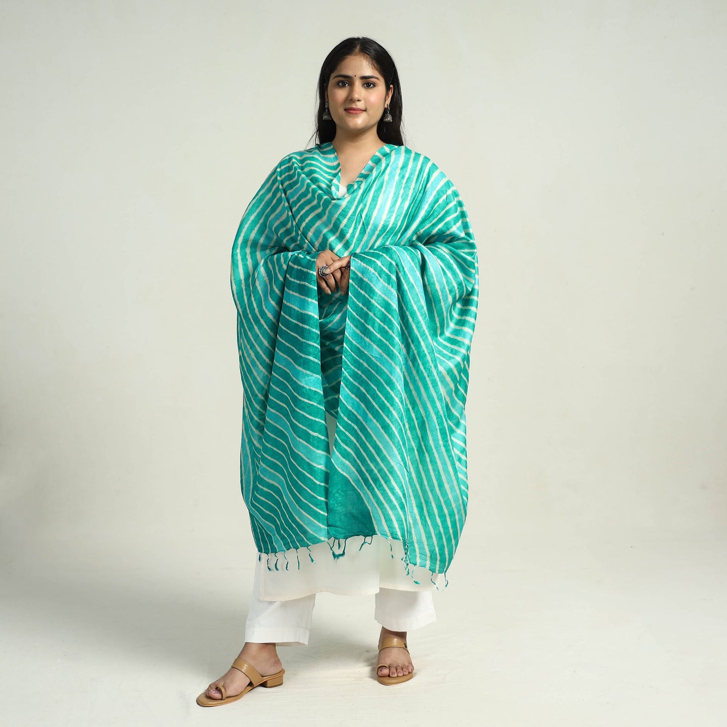 Traditional Tie & Dye Tussar Silk Leheriya Dupatta 