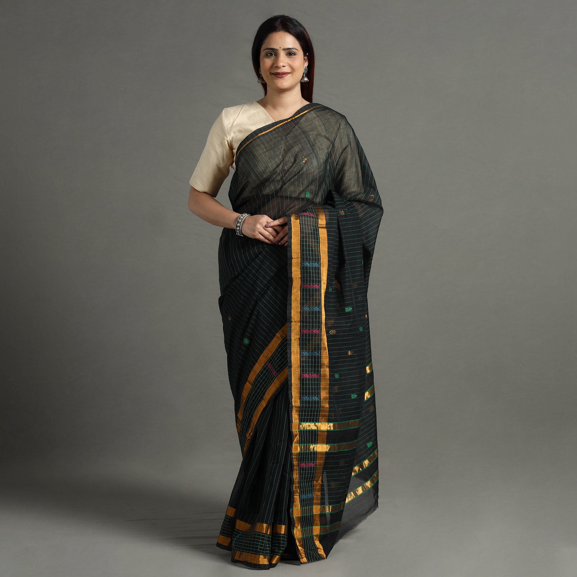 Green - traditional venkatagiri handloom cotton stripe