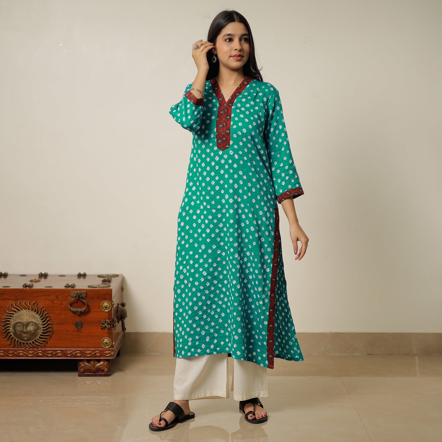  Bandhani Tie-dye Cotton Long Kurta for Women