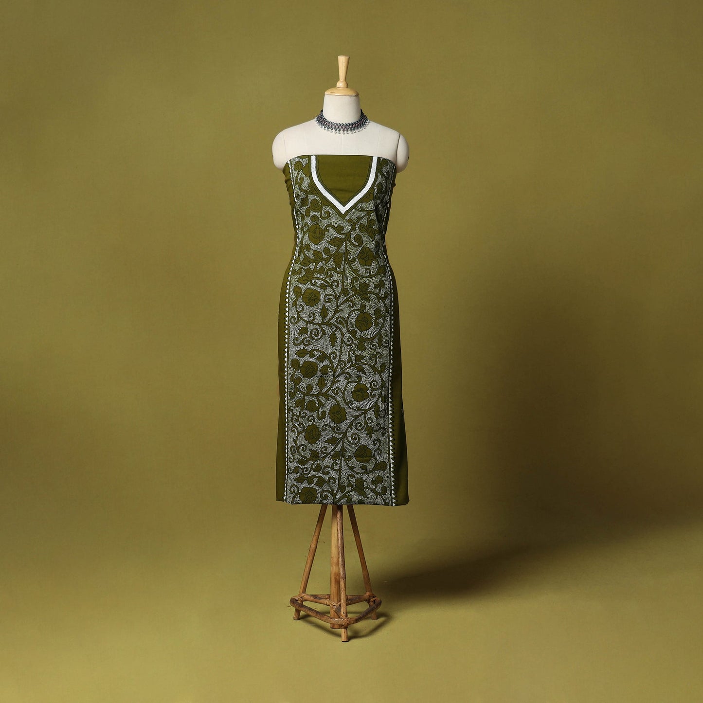 Green - unstitched cotton bengal kantha handwork kurta