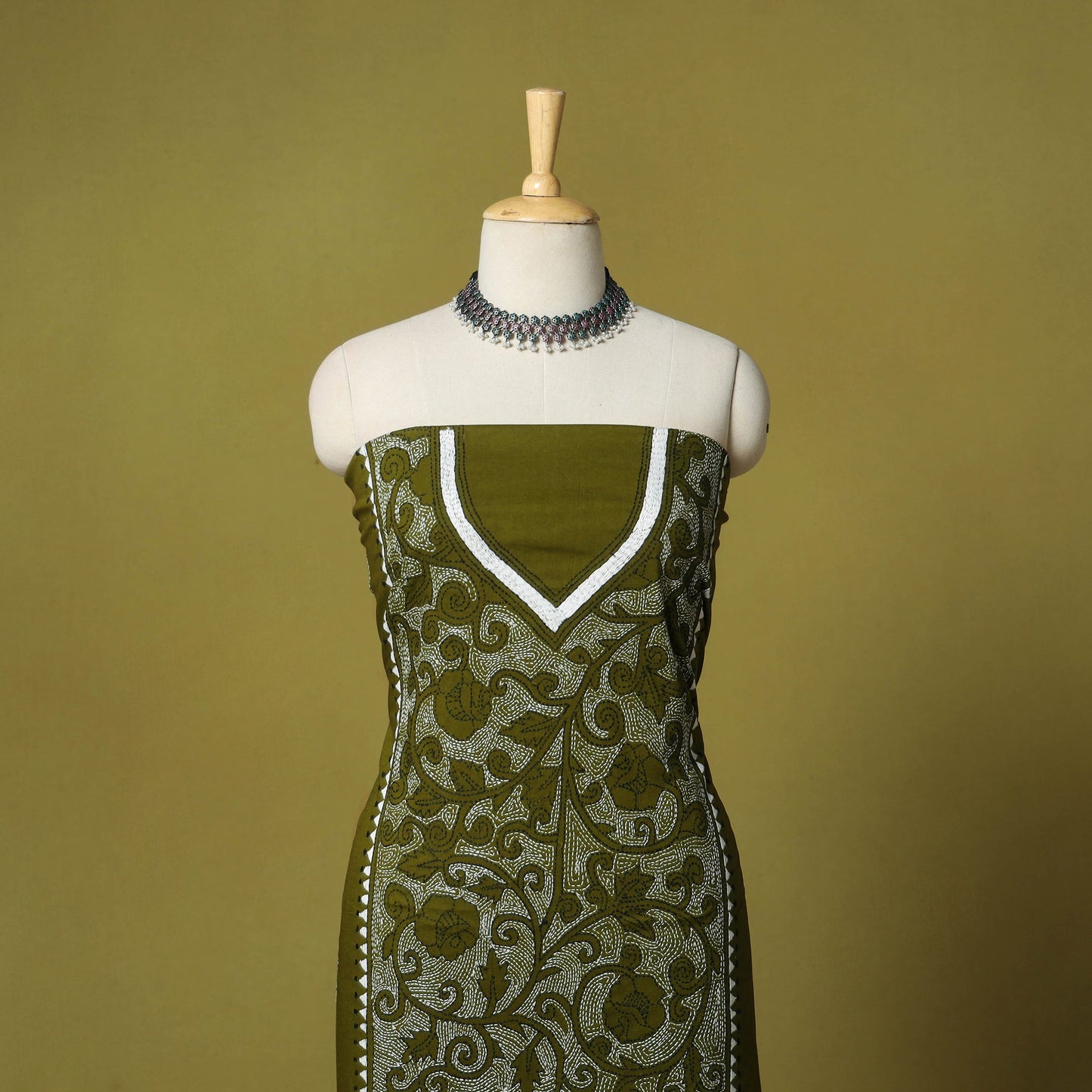 Green - unstitched cotton bengal kantha handwork kurta