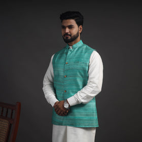 Green - vidarbha tussar x ghicha silk handloom nehru jacket