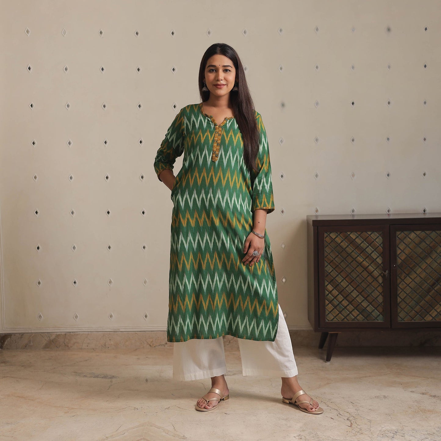  iTokri Casuals - Pochampally Ikat Weave Cotton Long Kurta 