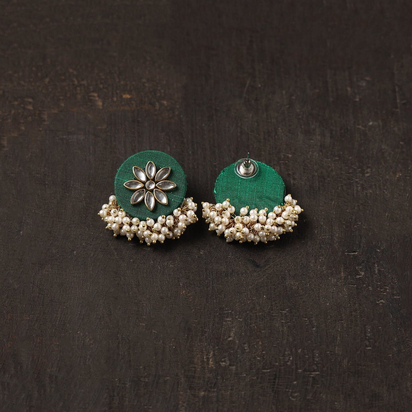 Green - zara fabart earrings with kundan & beads