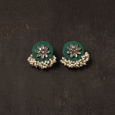Green - zara fabart earrings with kundan & beads