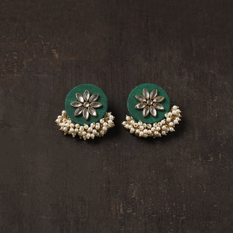 Green - zara fabart earrings with kundan & beads