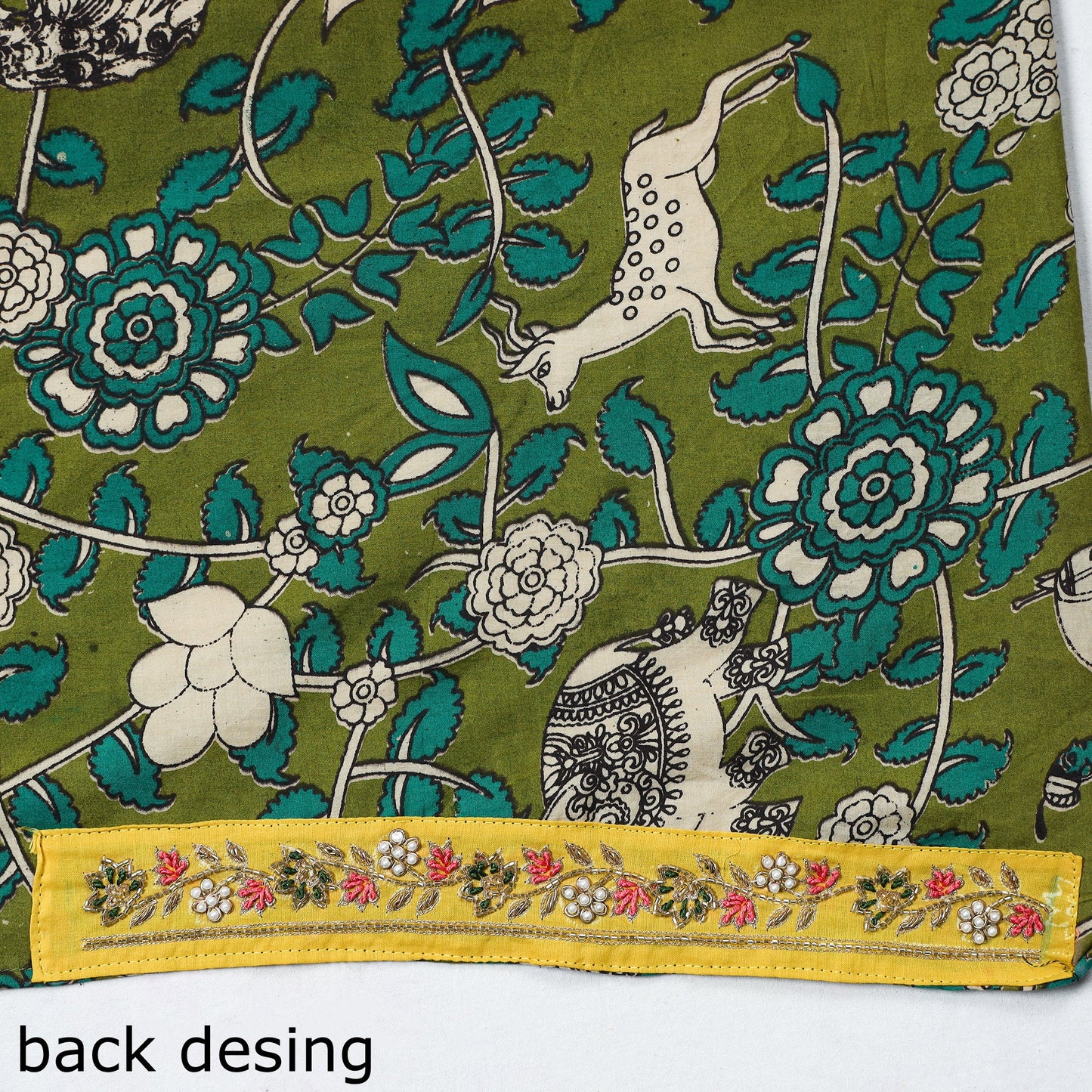 Green - zardozi hand embroidered kalamkari cotton blouse