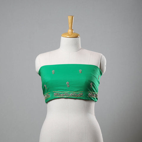 Green - zardozi hand embroidery cotton plain blouse piece