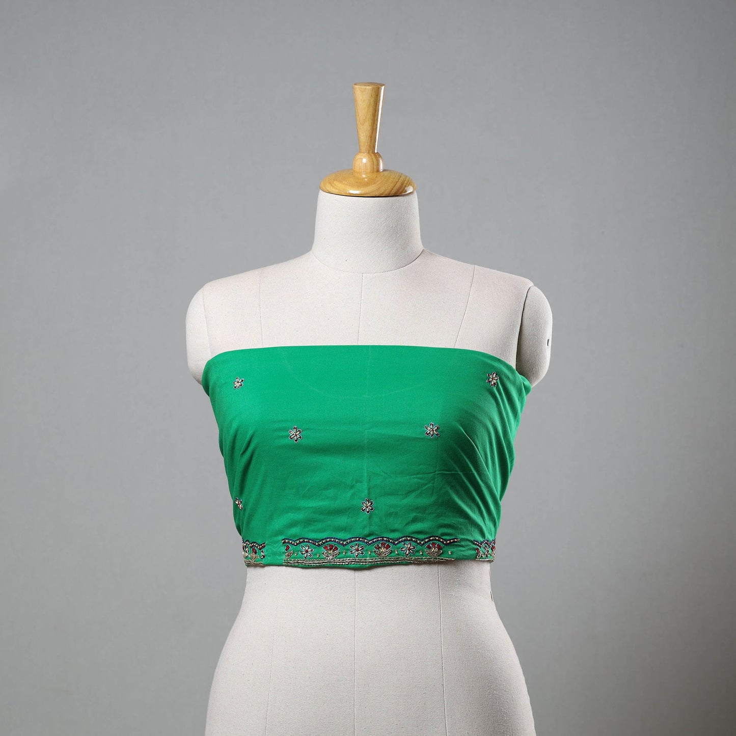 Green Zardozi Hand Embroidery Cotton Plain Blouse Piece