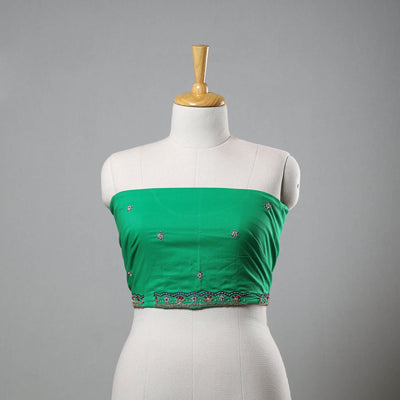 Green Zardozi Hand Embroidery Cotton Plain Blouse Piece