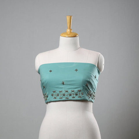 Green - zardozi hand embroidery cotton plain blouse piece