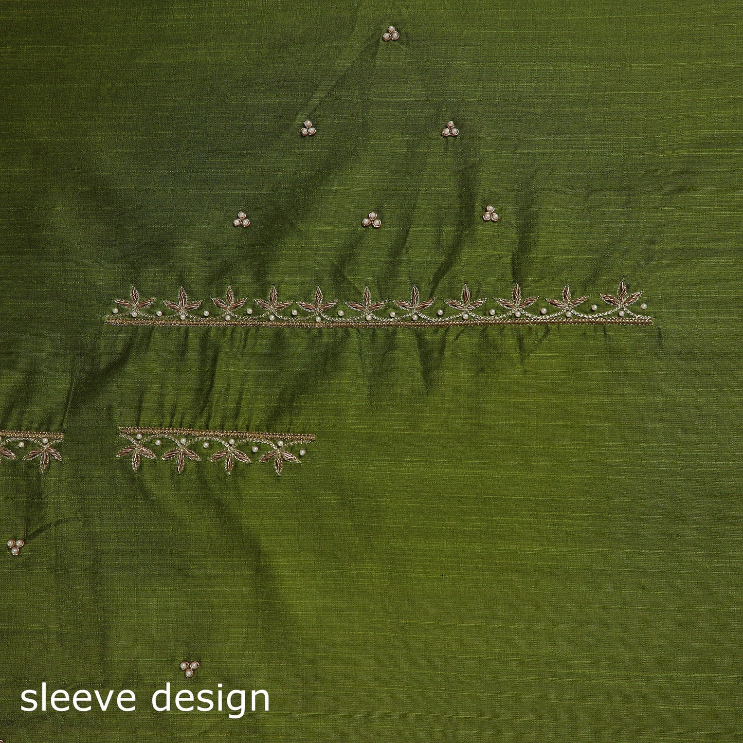 Green - zardozi hand embroidery slub silk plain blouse