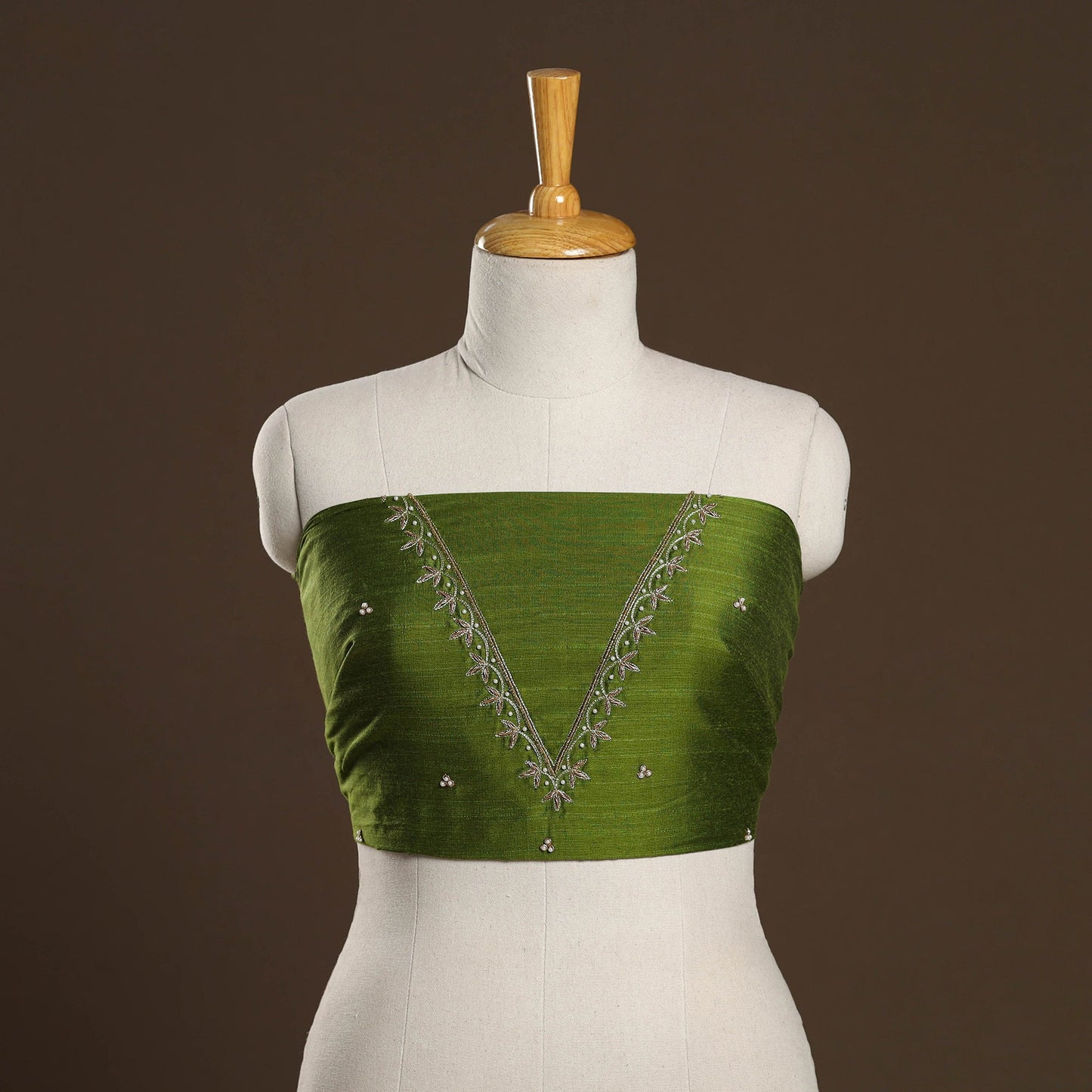 Green - zardozi hand embroidery slub silk plain blouse