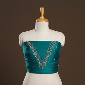 Green - zardozi hand embroidery slub silk plain blouse
