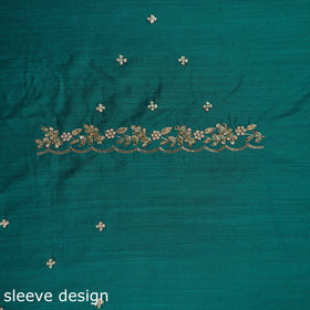 Green - zardozi hand embroidery slub silk plain blouse