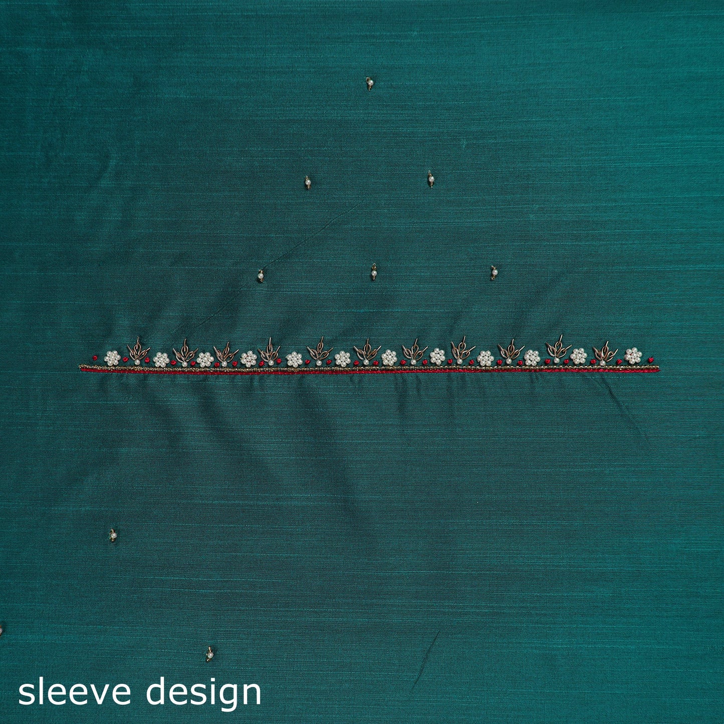 Green - zardozi hand embroidery slub silk plain blouse