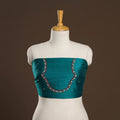 Green - zardozi hand embroidery slub silk plain blouse