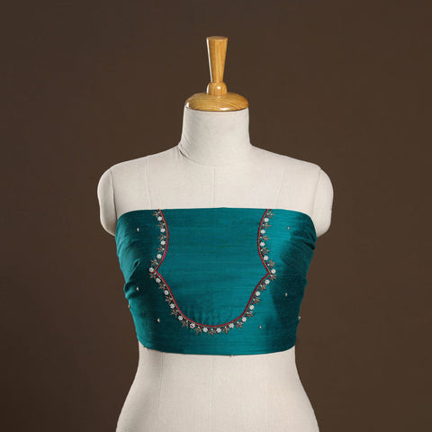 Green - zardozi hand embroidery slub silk plain blouse