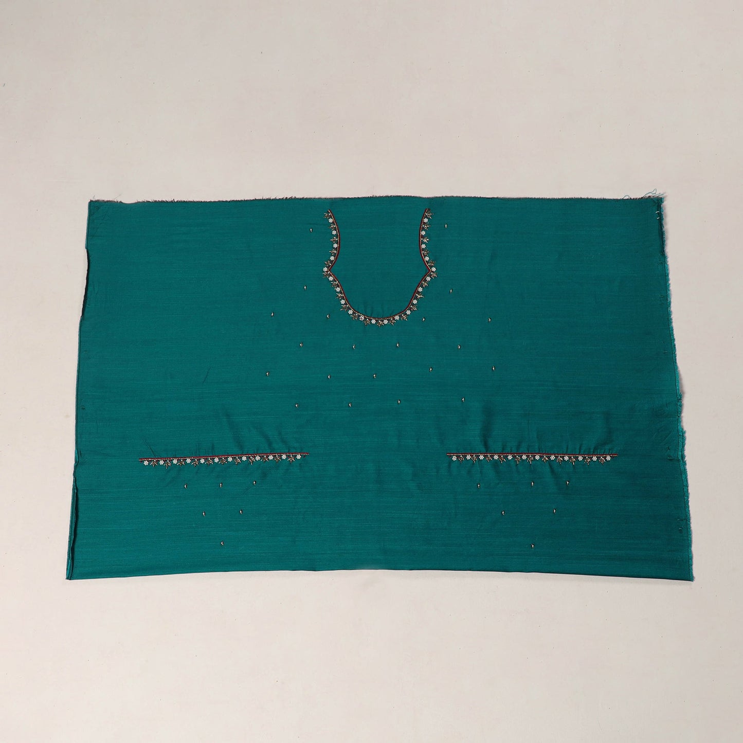 Green - zardozi hand embroidery slub silk plain blouse