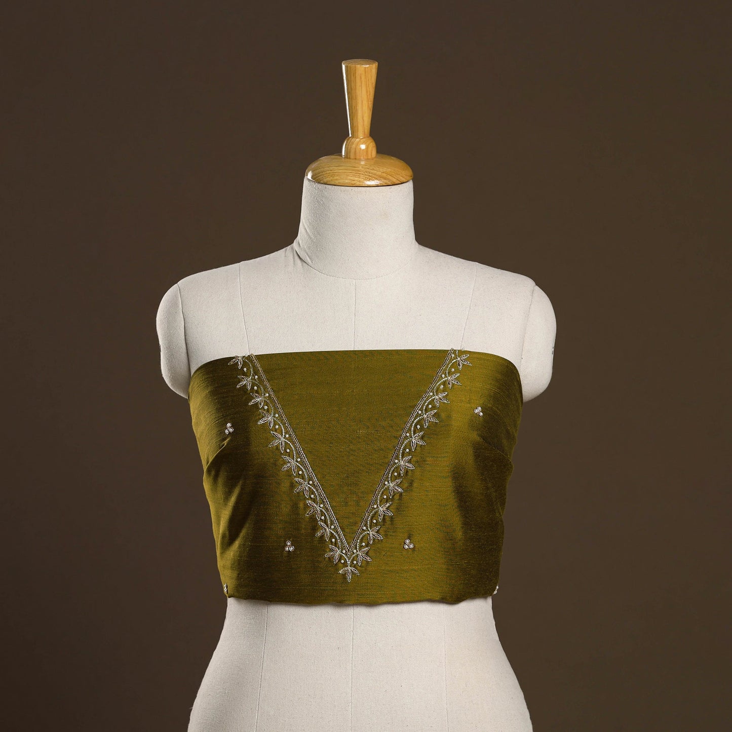 Green - zardozi hand embroidery slub silk plain blouse