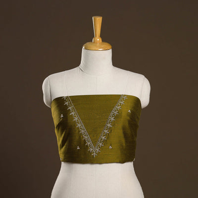 Green - zardozi hand embroidery slub silk plain blouse