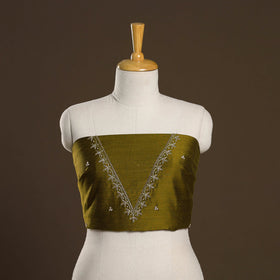 Green - zardozi hand embroidery slub silk plain blouse