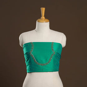 Green - zardozi hand embroidery slub silk plain blouse