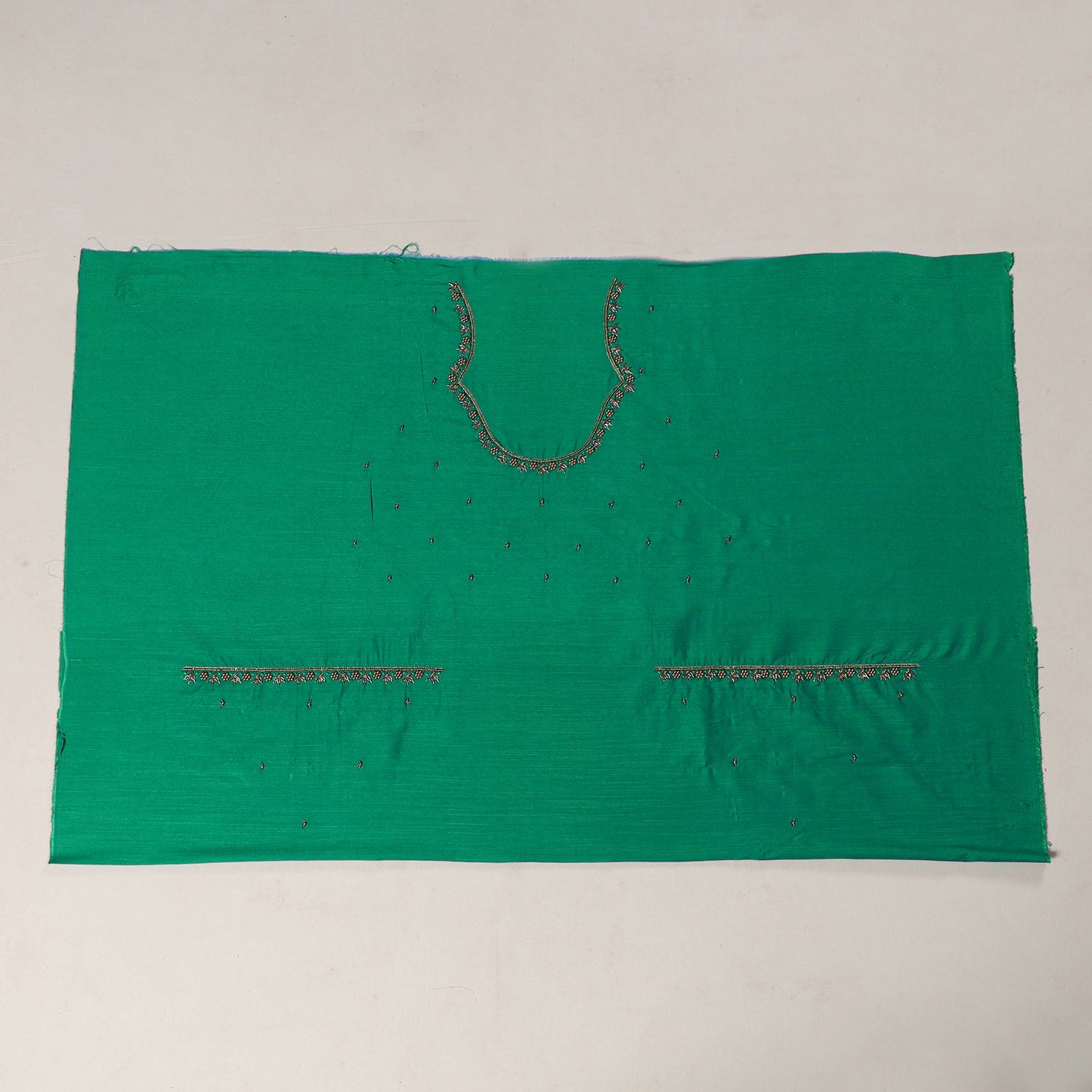 Green - zardozi hand embroidery slub silk plain blouse