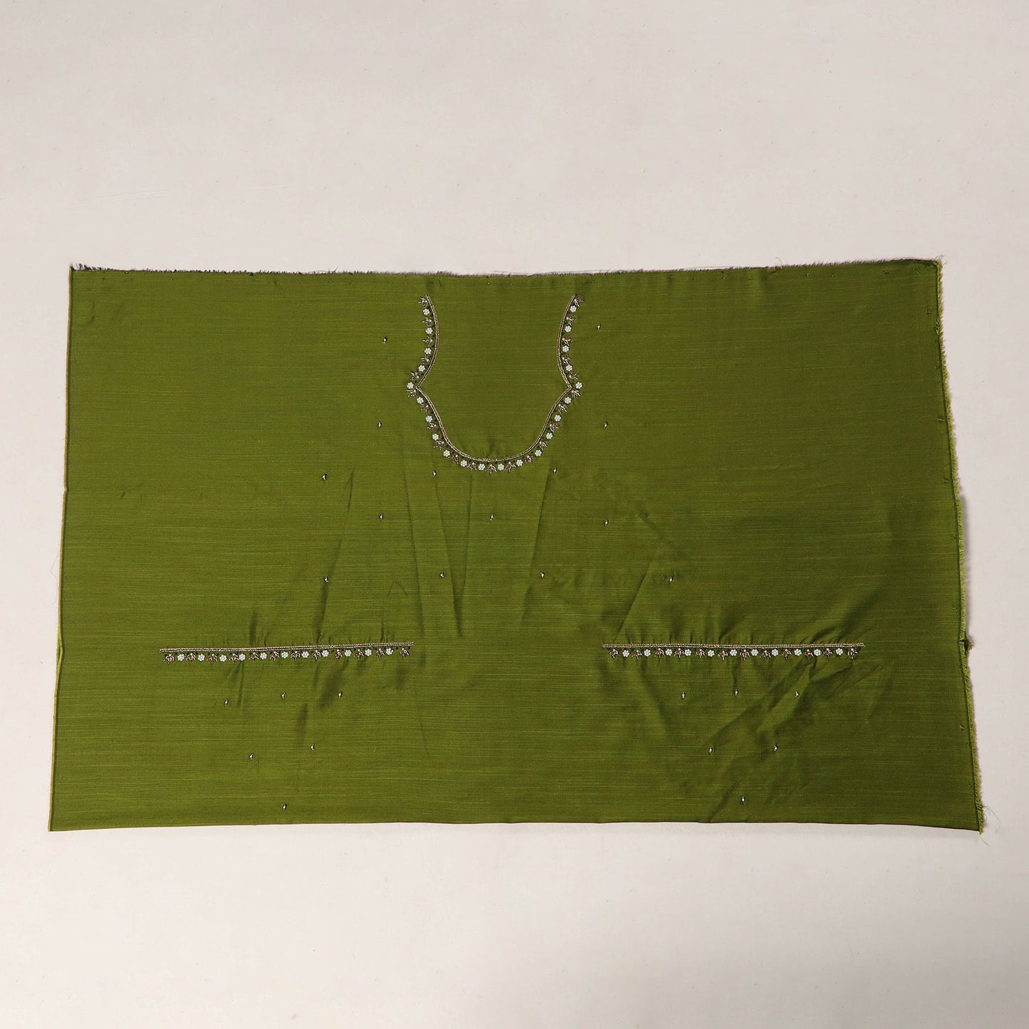 Green - zardozi hand embroidery slub silk plain blouse
