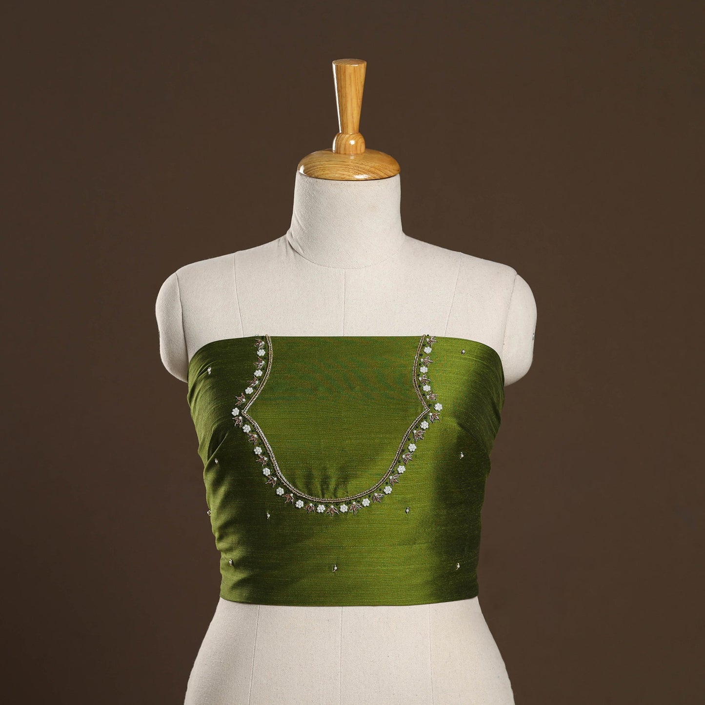 Green - zardozi hand embroidery slub silk plain blouse