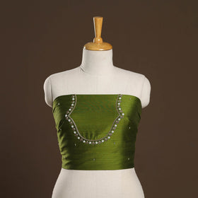 Green - zardozi hand embroidery slub silk plain blouse