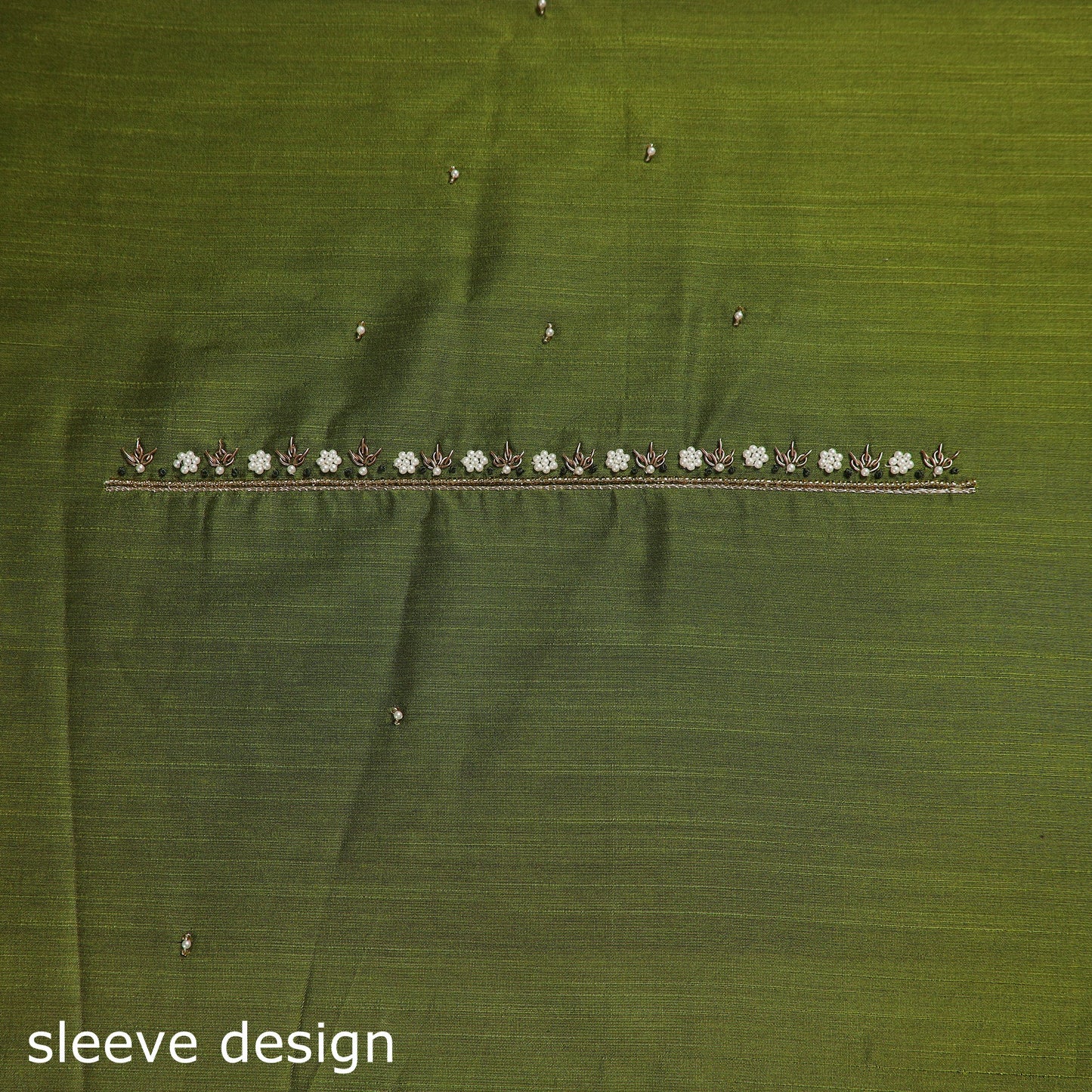 Green - zardozi hand embroidery slub silk plain blouse