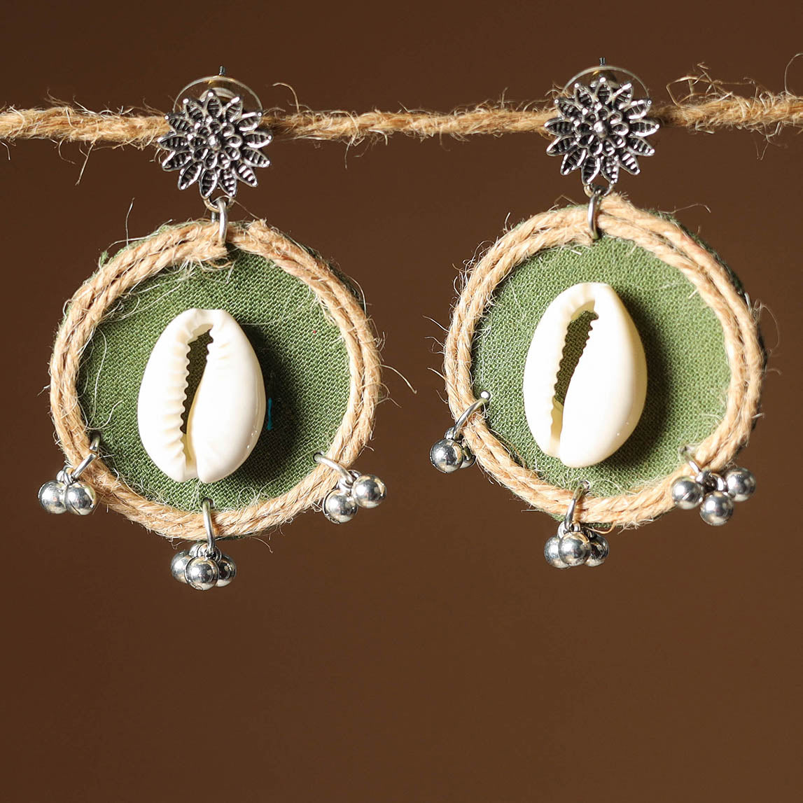 Green Zareen Jute Fabart Handmade Earrings
