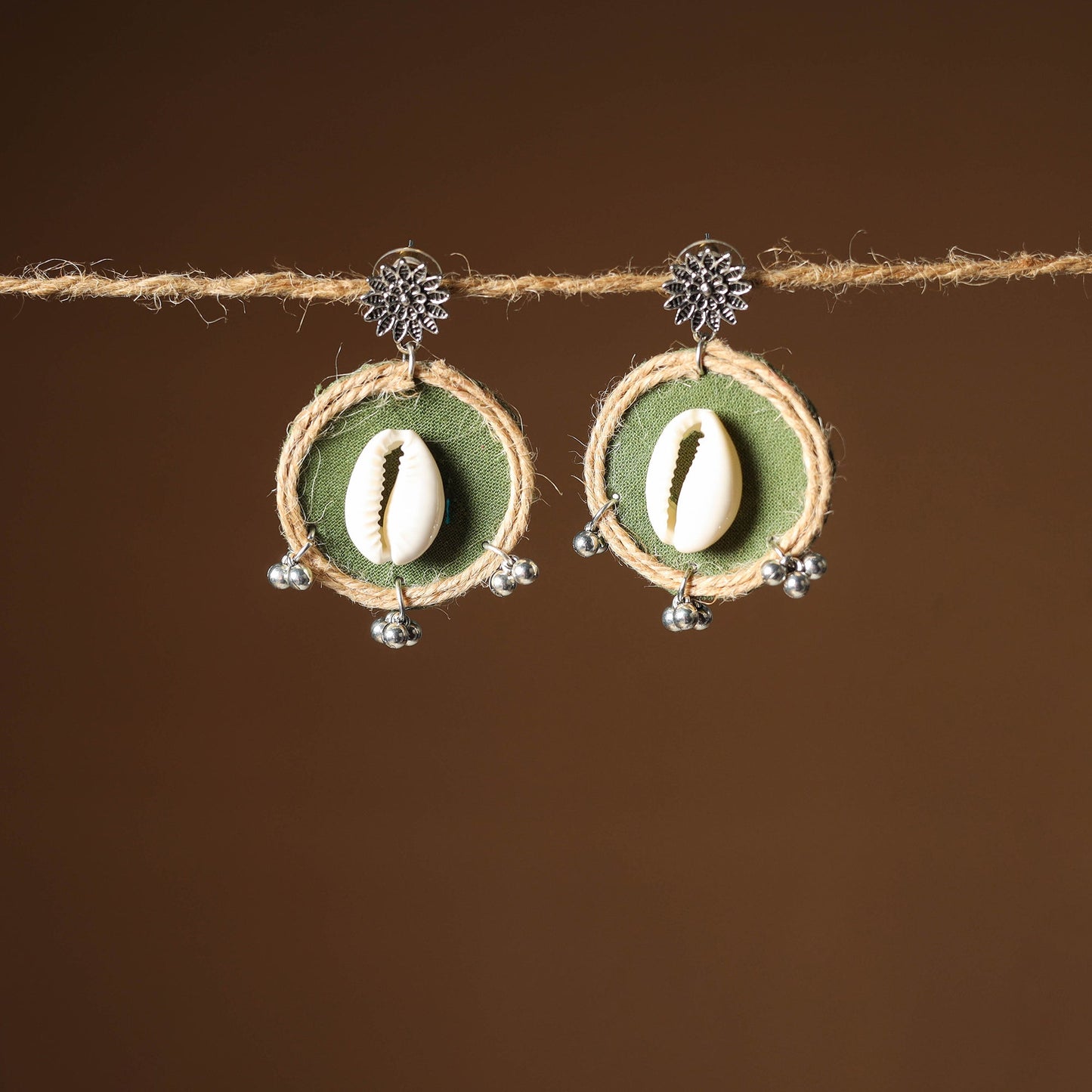 Green Zareen Jute Fabart Handmade Earrings