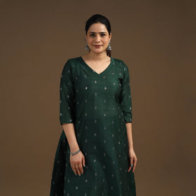 Green Zari Buti A-Line Spun Dupion Silk Kurta for Women