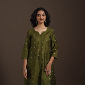 Green Zari Buti A-Line Spun Dupion Silk Kurta Set (Set of 2)
